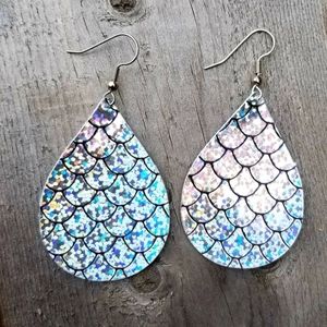 Mermaid Scale Faux Leather Earrings